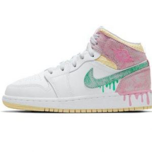 Air Jordan 1 Mid GS, pink-white-green